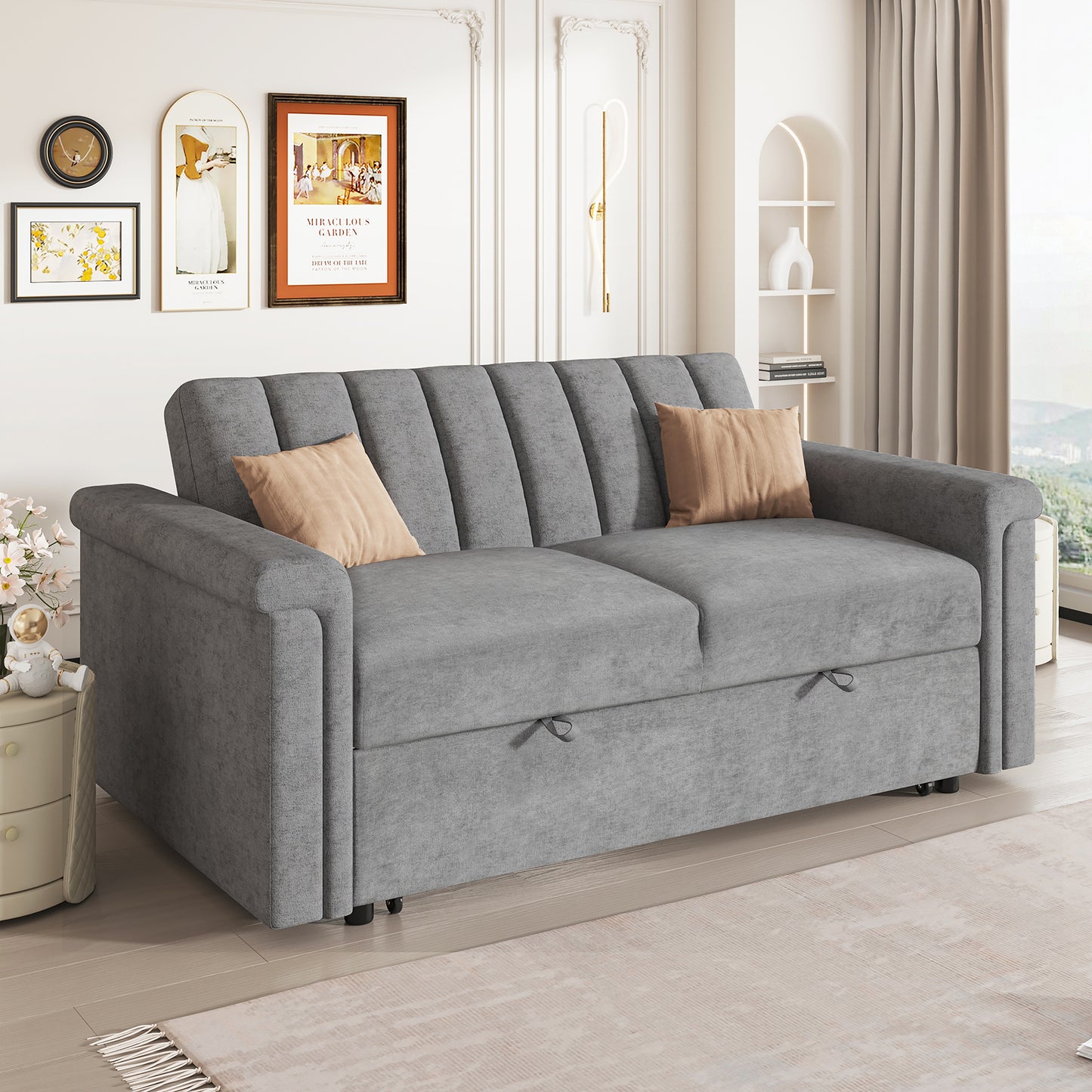 U_STYLE Convertible Soft Cushion Sofa Pull Bed ,for Two People to Sit On