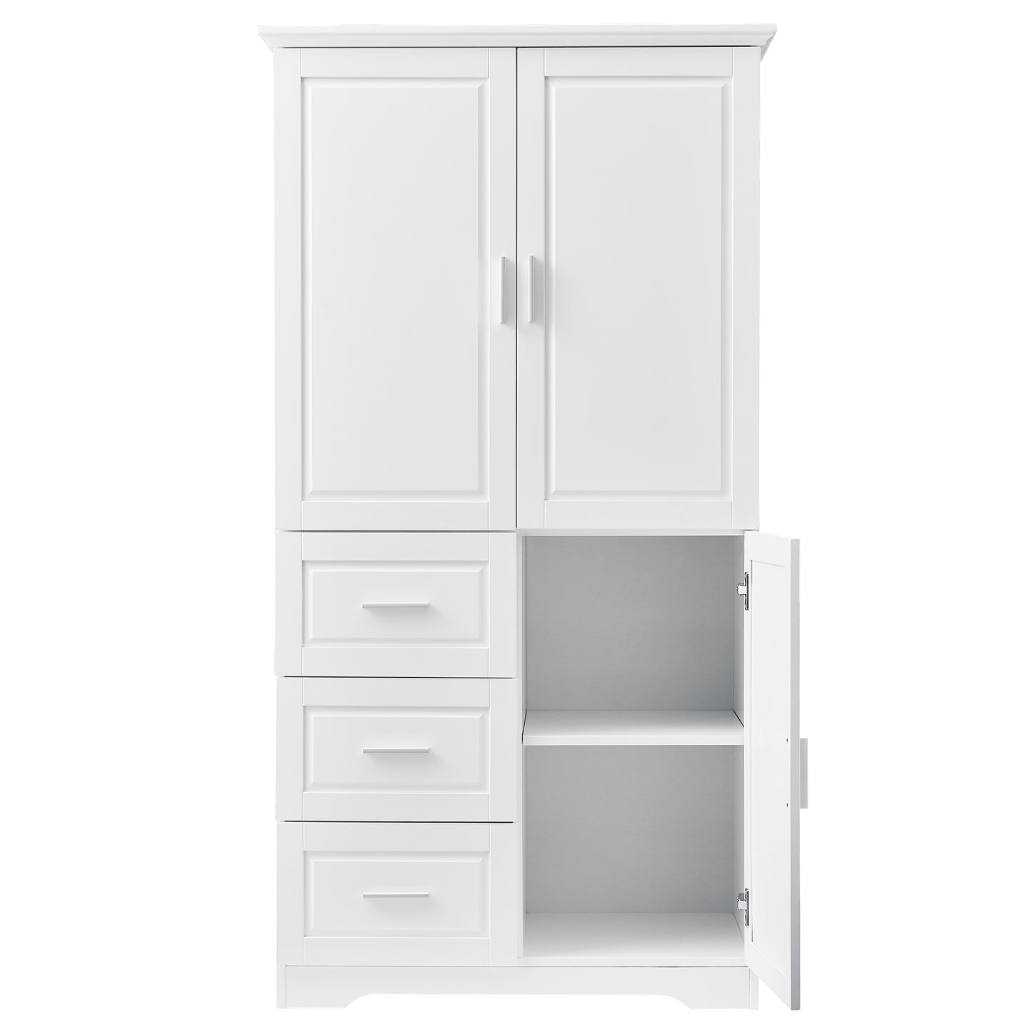 Tall and Wide Storage Cabinet with Doors for Bathroom/Office, Three Drawers, White