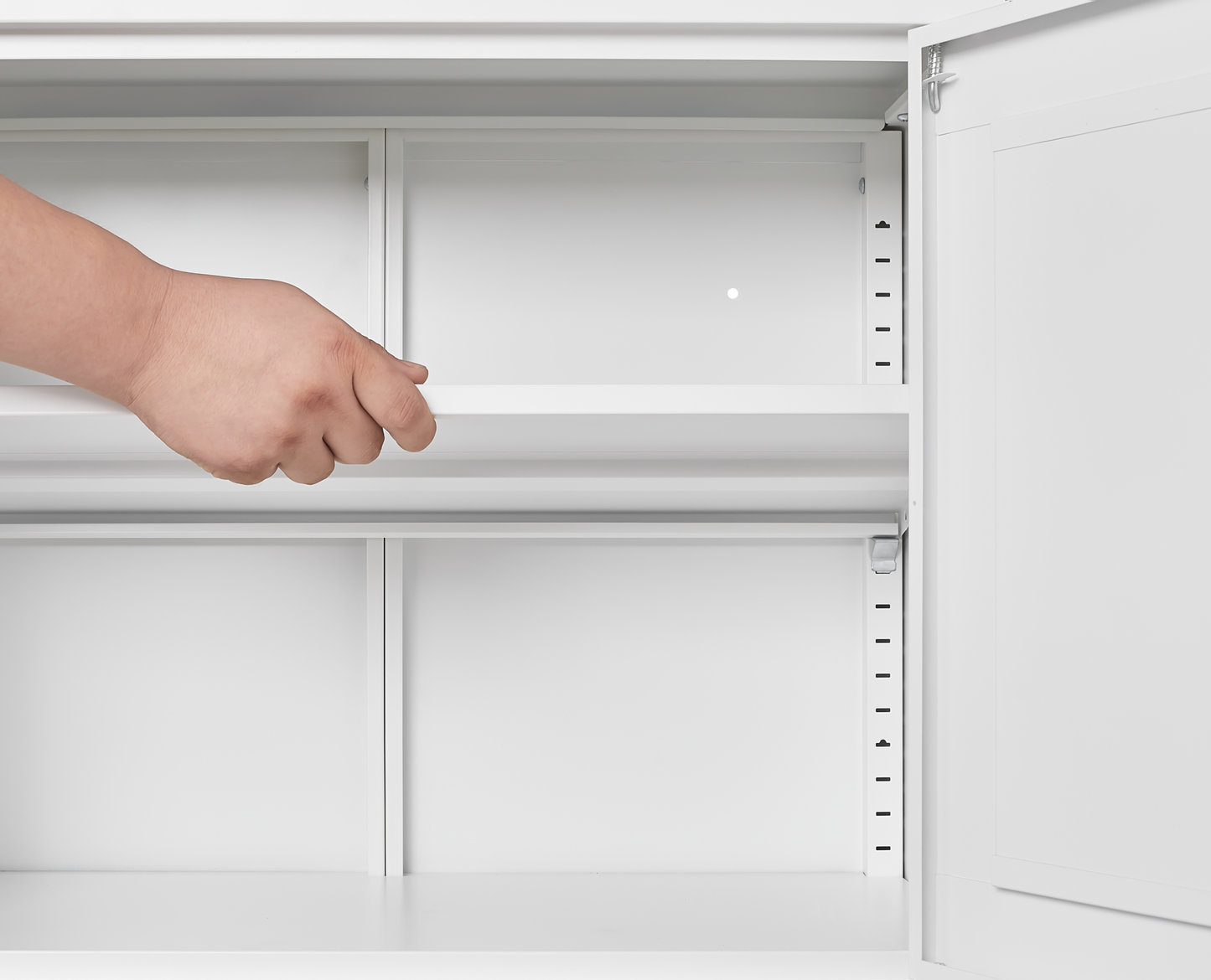 White metal kitchen storage cabinet, kitchen pantry storage cabinet with door and shelf, adjustable leveling feet