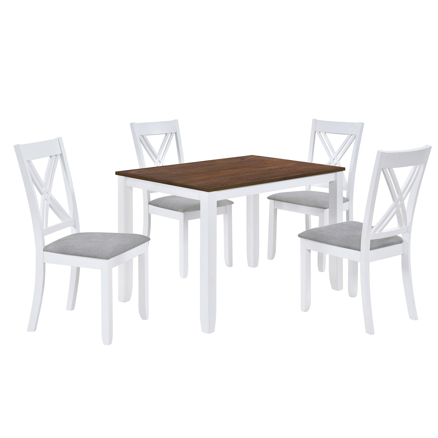 TOPMAX Rustic Minimalist Wood 5-Piece Dining Table Set with 4 X-Back Chairs for Small Places  White