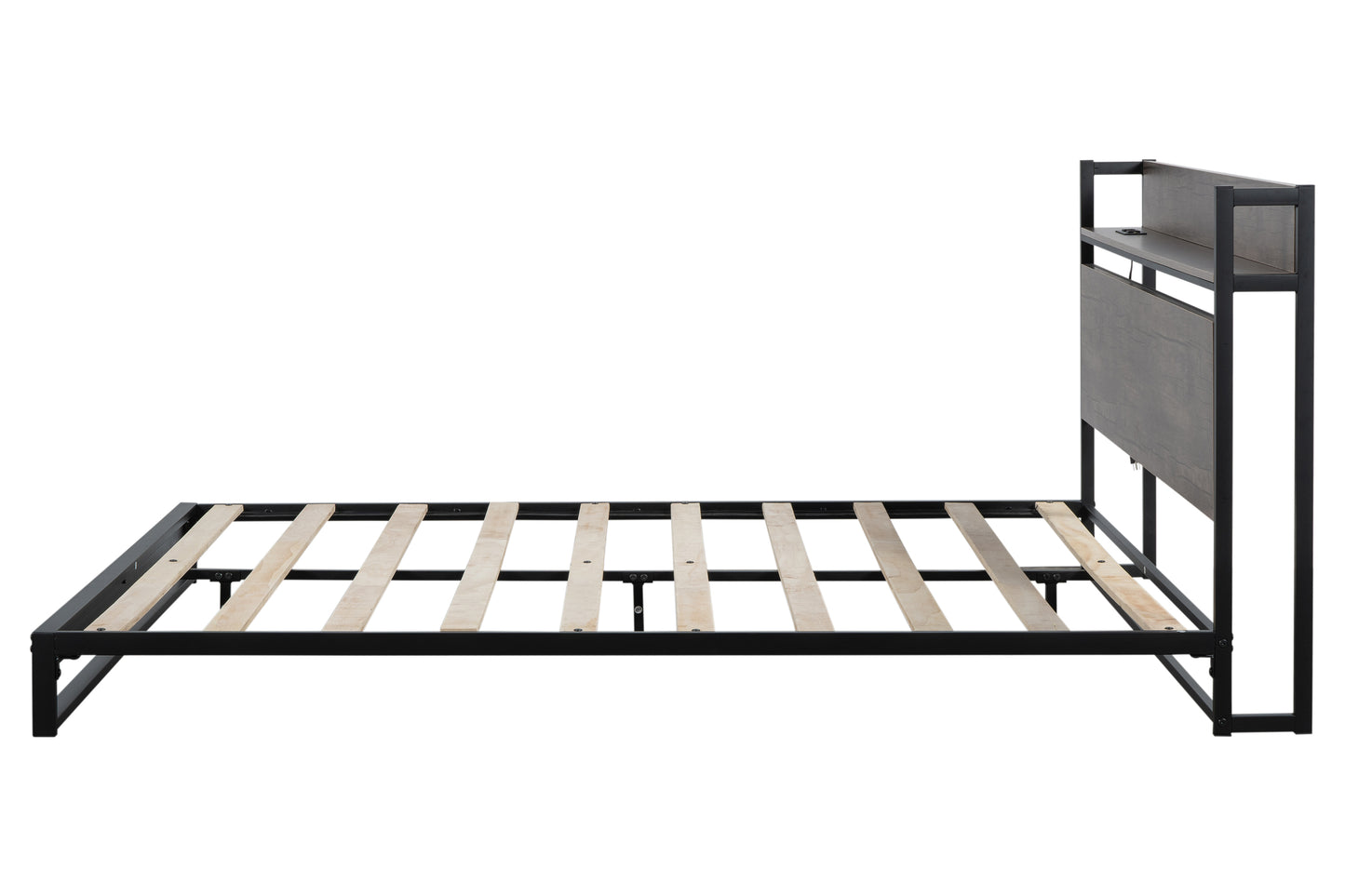 Platform Queen Bed with Socket Fast Assemble Design