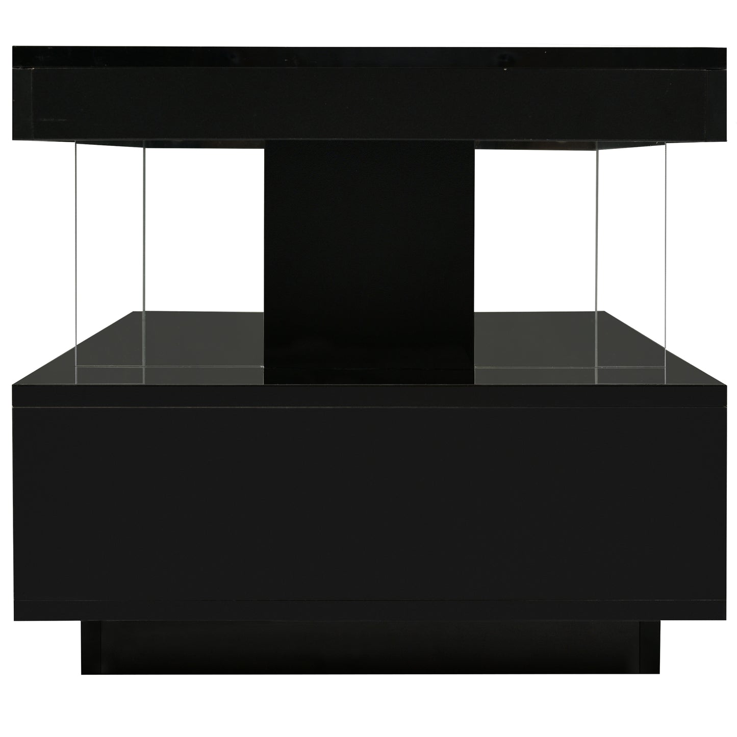 U-Can LED coffee table with storage space, modern central table with 2 drawers and display rack, equipped with LED lights, black