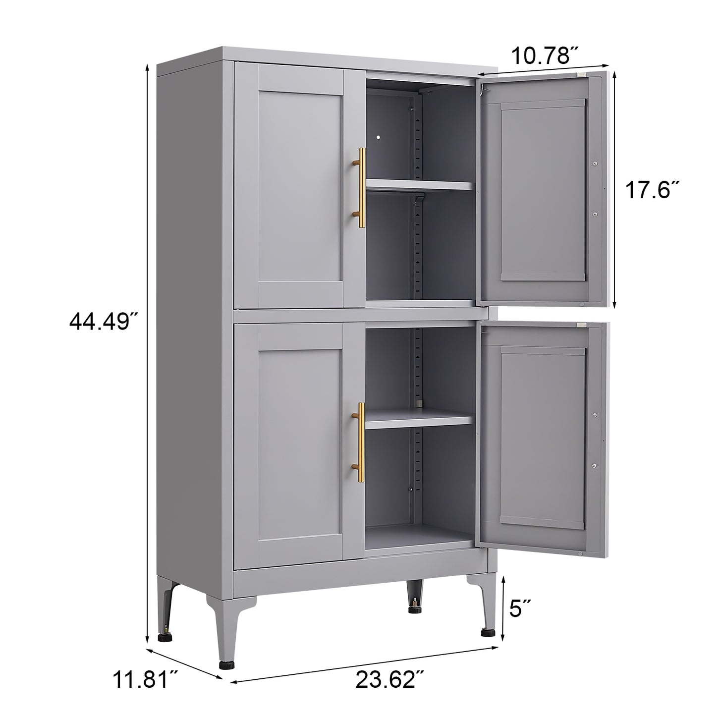 Grey metal kitchen storage cabinet, kitchen pantry storage cabinet with door and shelf, adjustable leveling feet