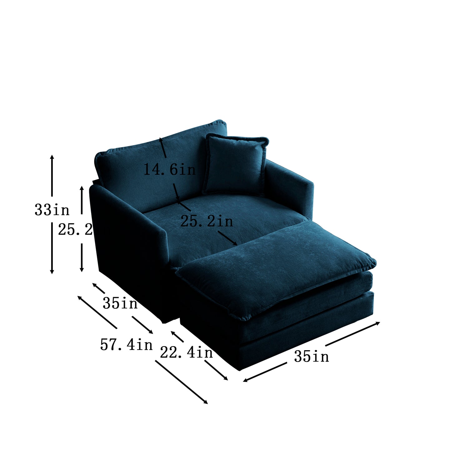 Ottoman modern style chair, living room club chair Chenille cushioned armchair, bedroom reading chair, blue