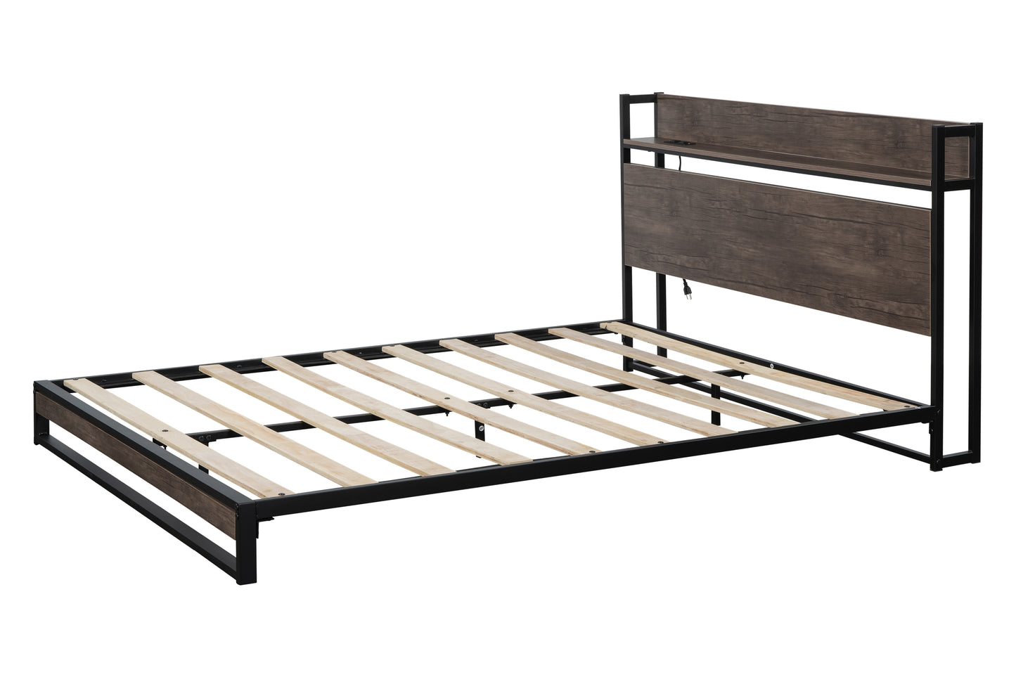 Platform Queen Bed with Socket Fast Assemble Design