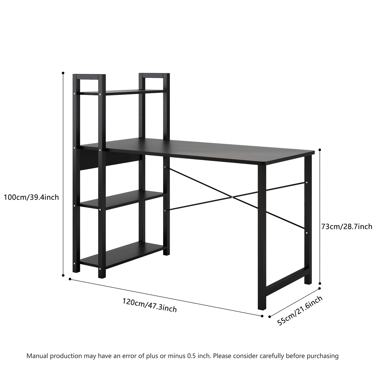 Bedroom desk, steel frame, computer desk, student desk, desk with 4 storage shelves, computer desk, metal and wood