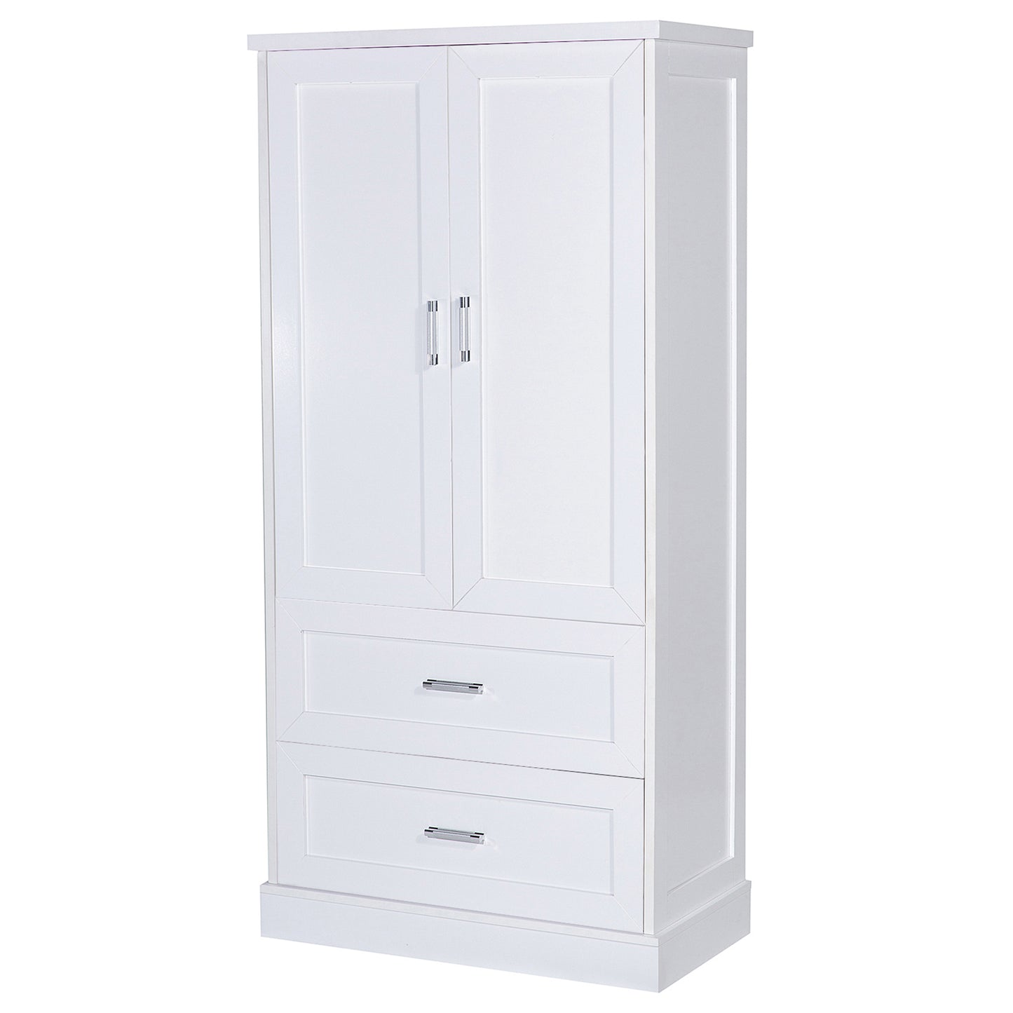 Tall Bathroom Storage Cabinet, Cabinet with Two Doors and Drawers, Adjustable Shelf, MDF Board, White