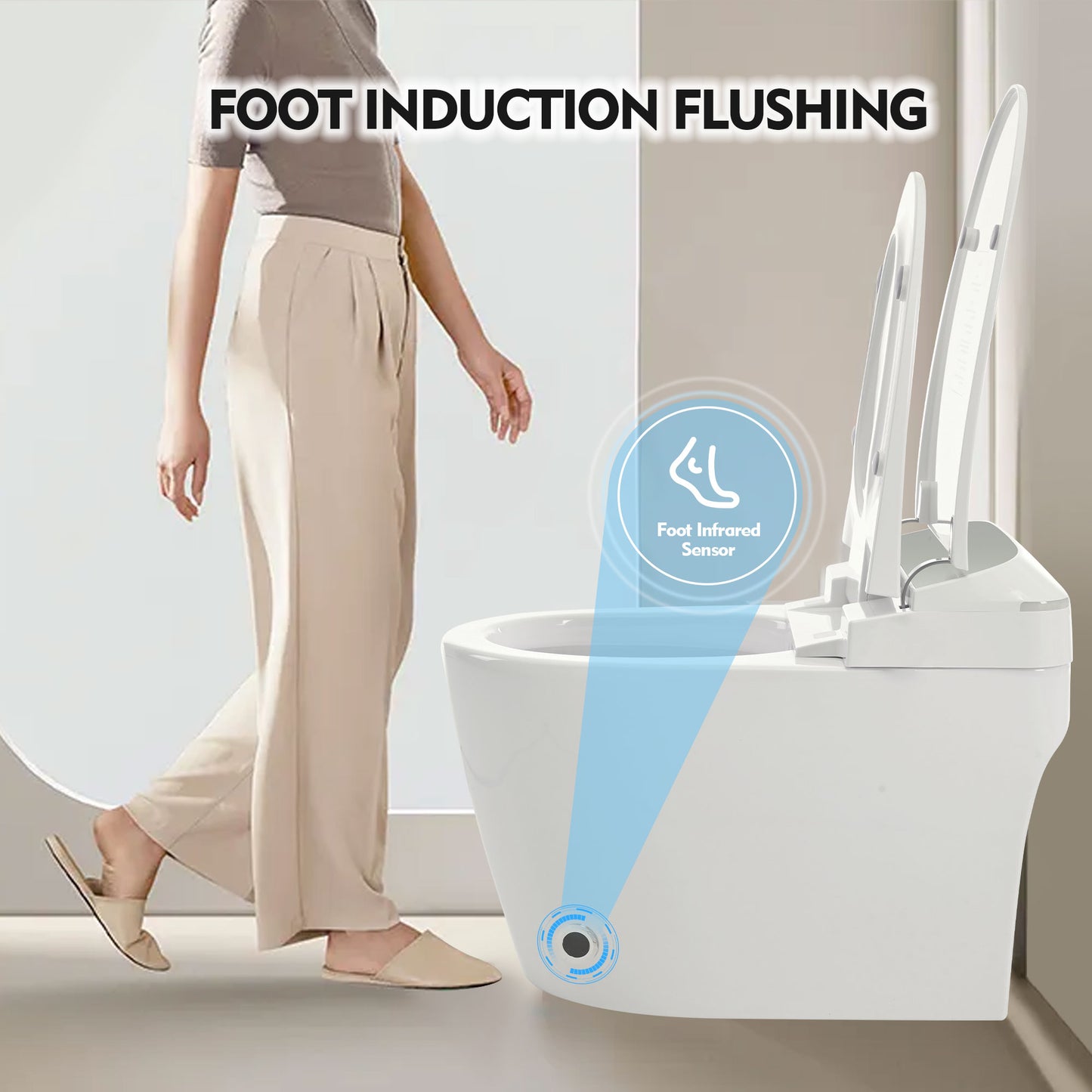 Heated seat intelligent toilet, integrated toilet, automatic flushing water tank toilet, with foot sensor flushing, white night