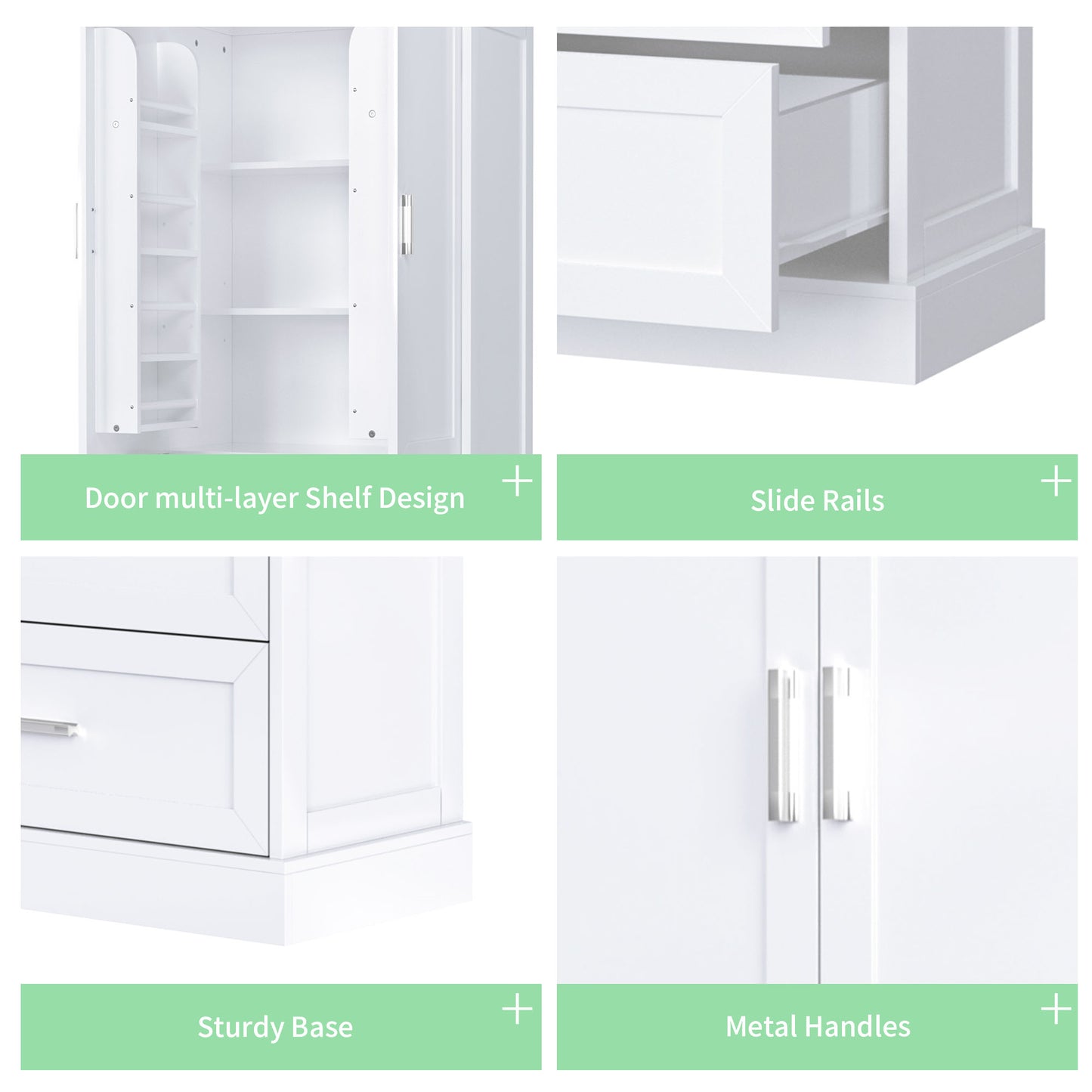 Tall Bathroom Storage Cabinet, Cabinet with Two Doors and Drawers, Adjustable Shelf, MDF Board, White