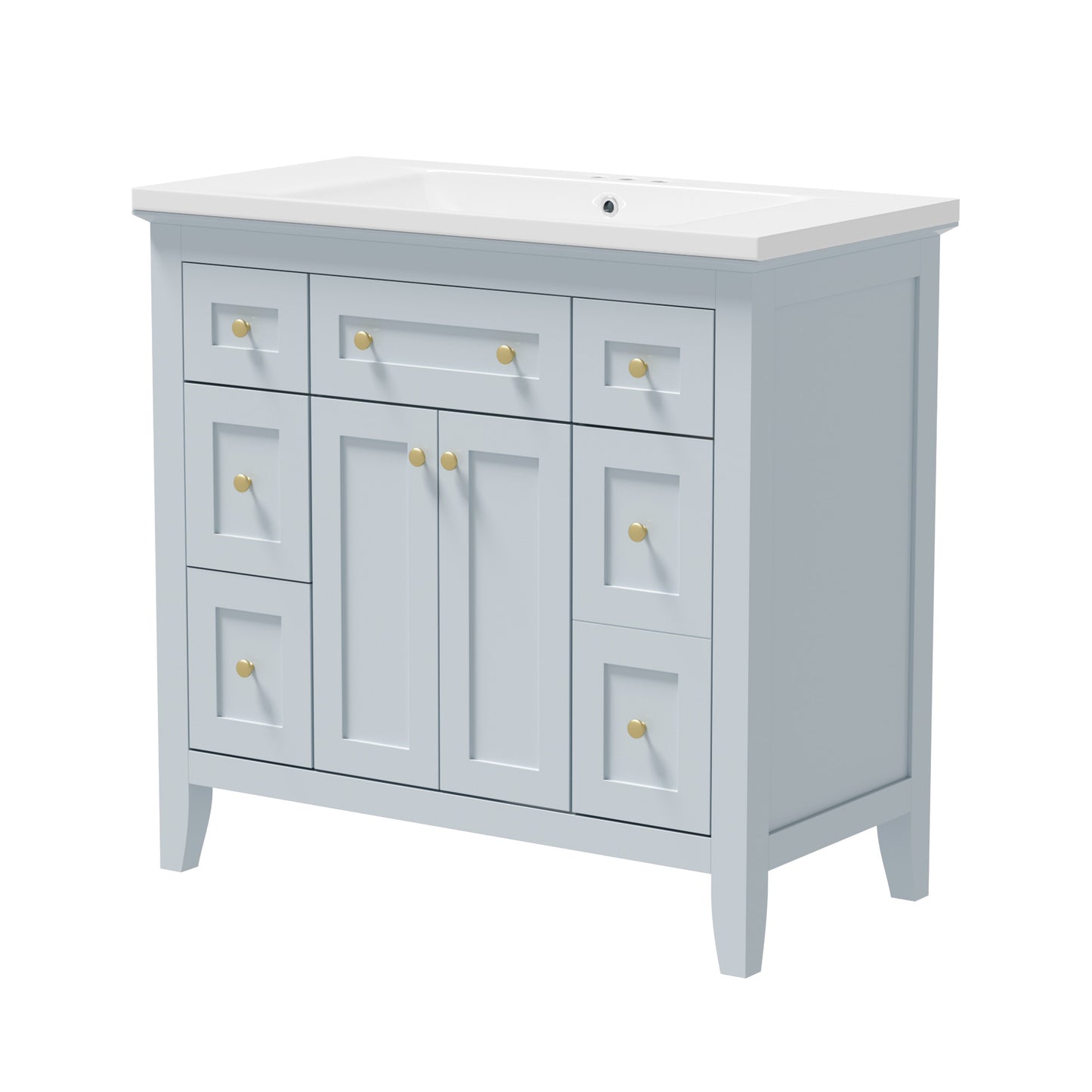 36 inch bathroom vanity with resin sink combination set with 6 drawers and 2 cabinets, storage cabinet vanity set, light blue