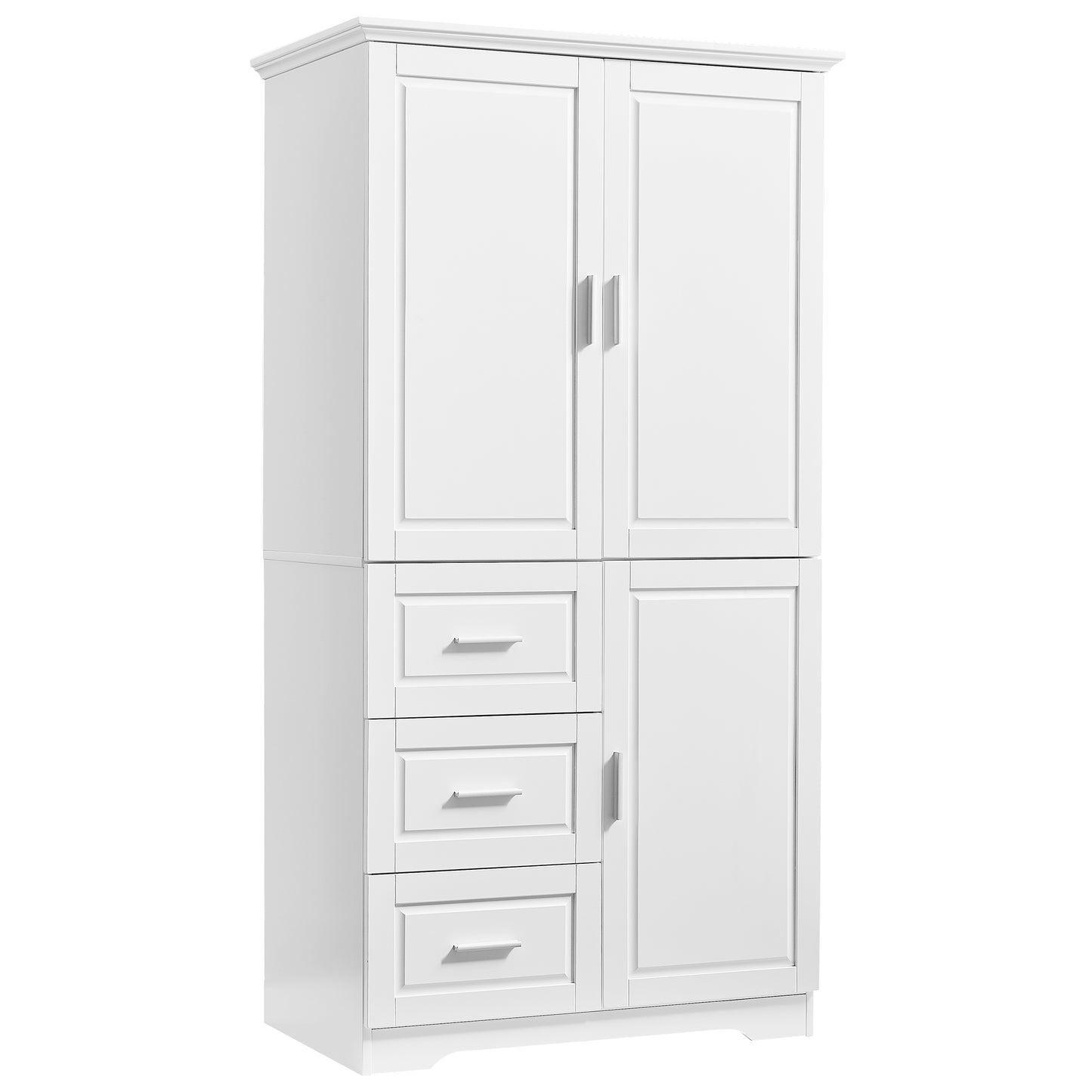 Tall and Wide Storage Cabinet with Doors for Bathroom/Office, Three Drawers, White