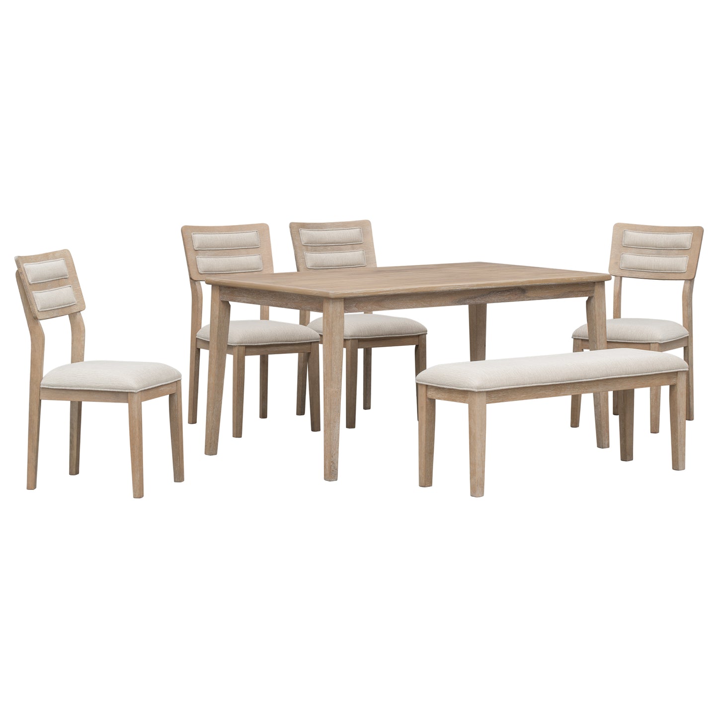 TREXM Classic and Traditional Style 6 - Piece Dining Set, Includes Dining Table, 4 Upholstered Chairs & Bench (Natural Wood Wash）