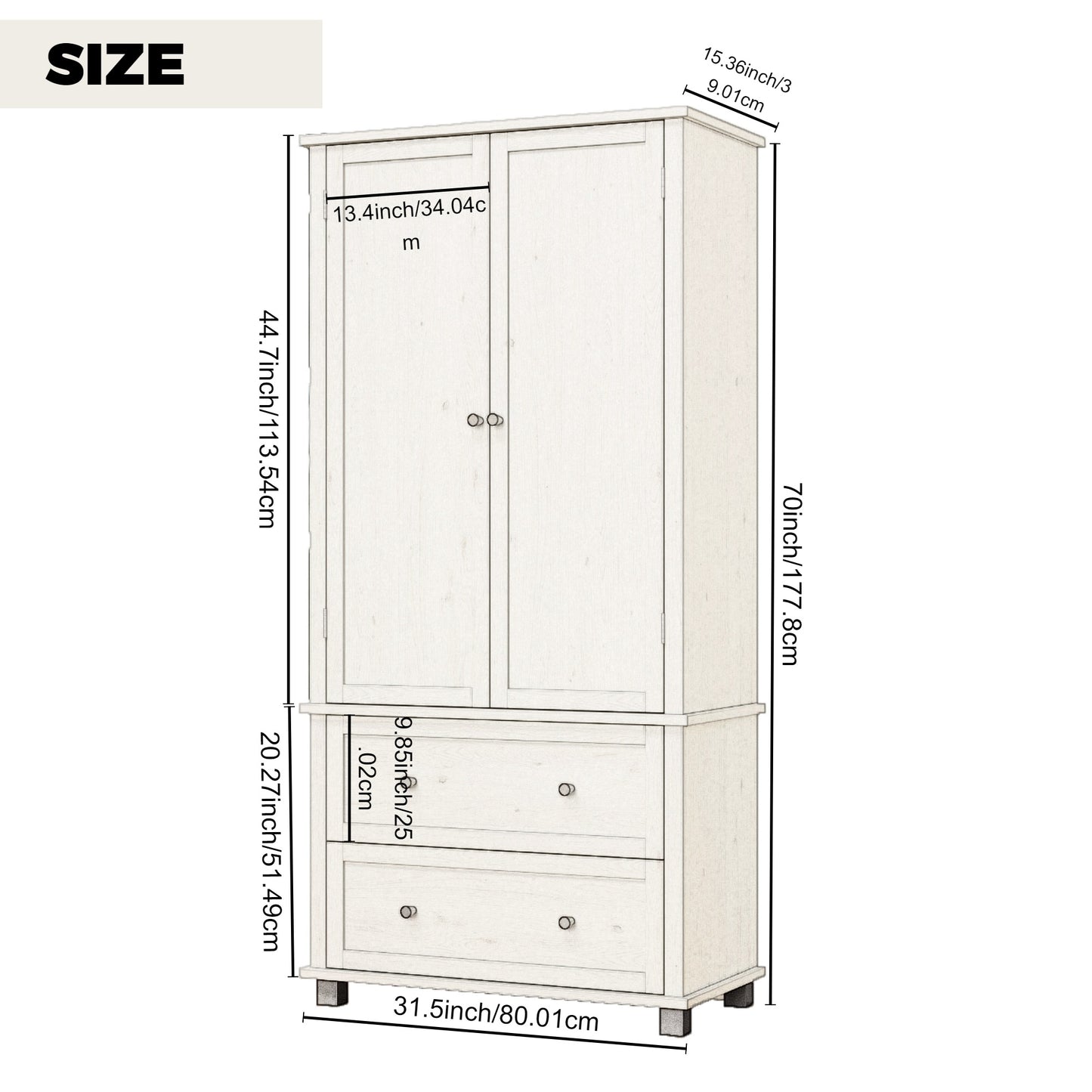 70 inch high kitchen pantry storage cabinet with 2 drawers and 3 shelves, large storage cabinet (antique white)