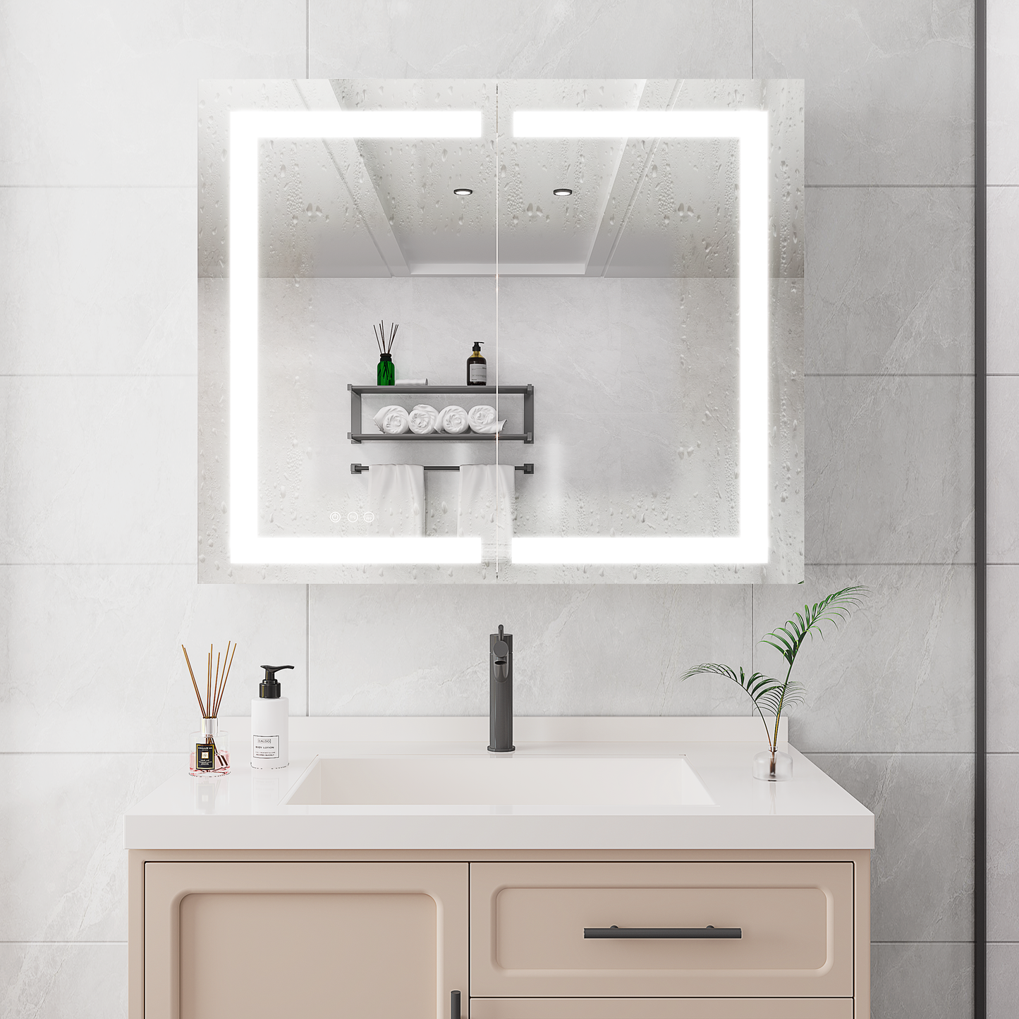 36 x 30 inch Medicine Cabinet with LED Vanity Mirror Anti-Fog  Recessed or Surface Mount Waterproof DimmableAluminum 3000K~6000K Lighted Double Door Bathroom Cabinet with Touch Switch