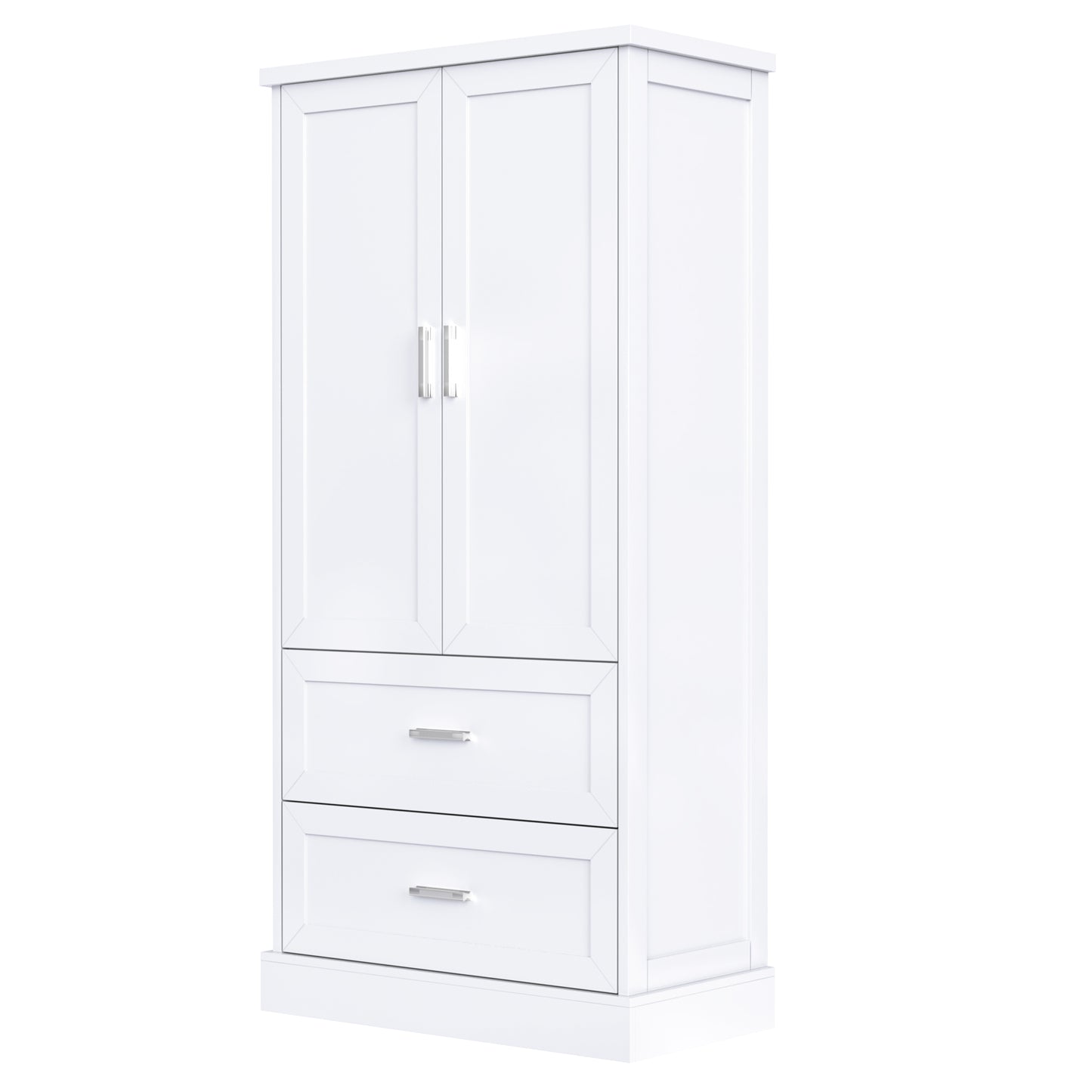 Tall Bathroom Storage Cabinet, Cabinet with Two Doors and Drawers, Adjustable Shelf, MDF Board, White