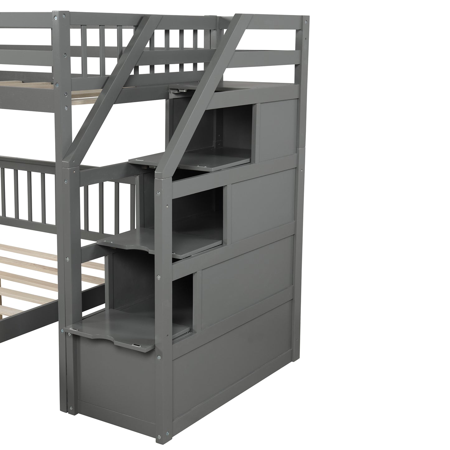 Twin over Full Loft Bed with Staircase Gray