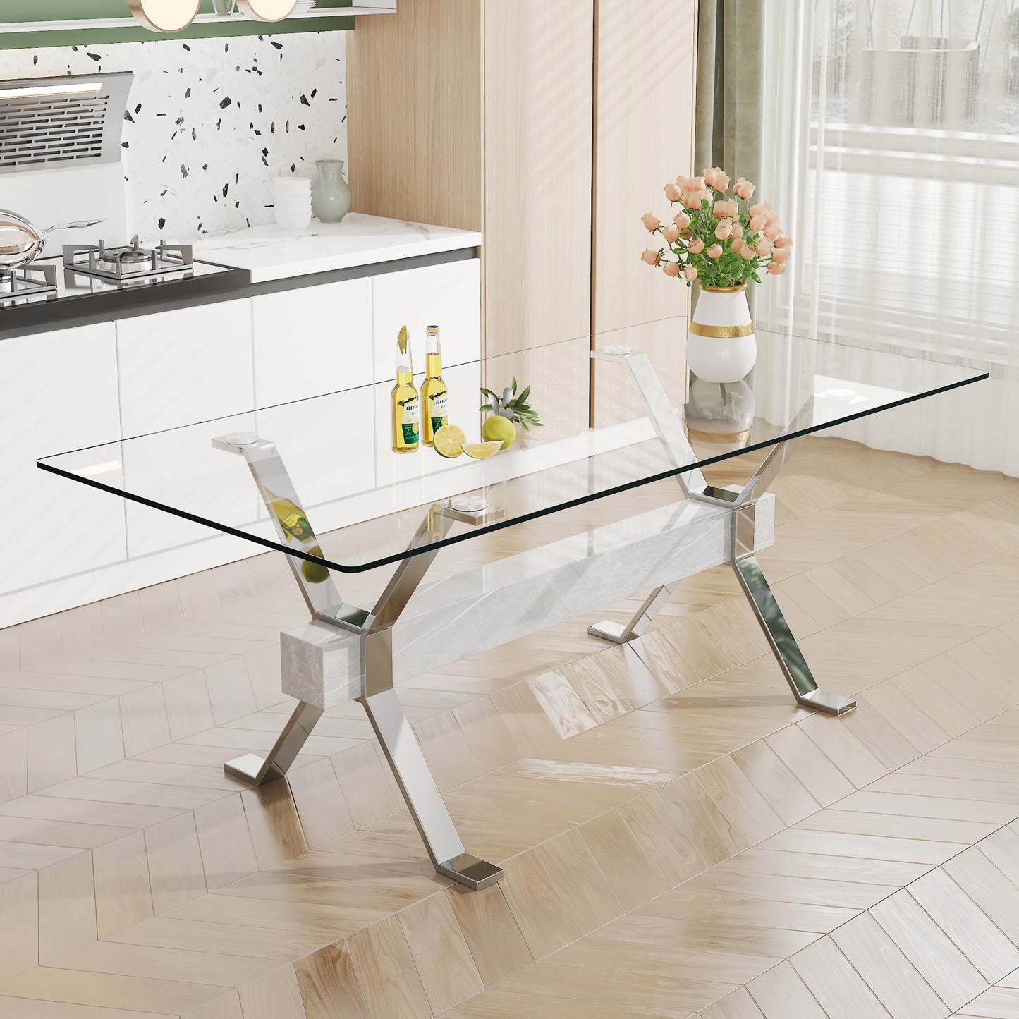 Dining table Modern tempered glass dining table 79 ''x39''x30 '' 1105