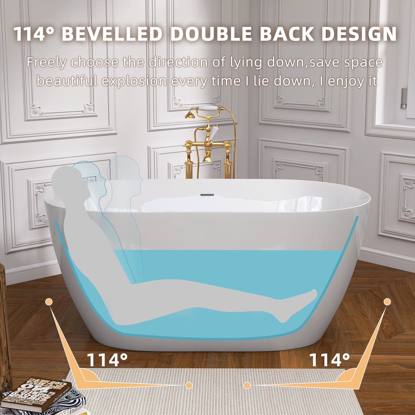 51 Inch Acrylic Freestanding Bathtub Contemporary Soaking White Tub with Overflow and Pop-up Drain Glossy White