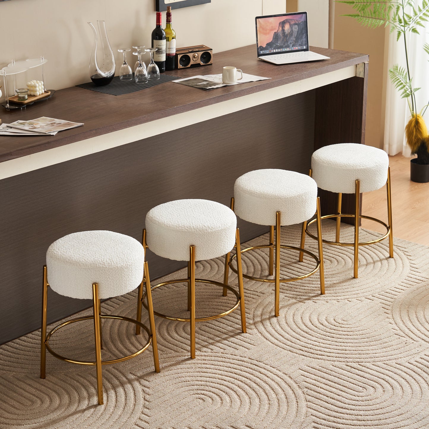 24 inch high circular bar stool, set of two - modern cushioned dining stool - including sturdy hardware support legs