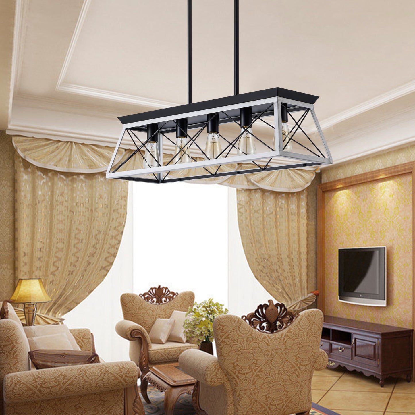 5-Light Farmhouse Chandeliers For Dining Room (No Bulbs)