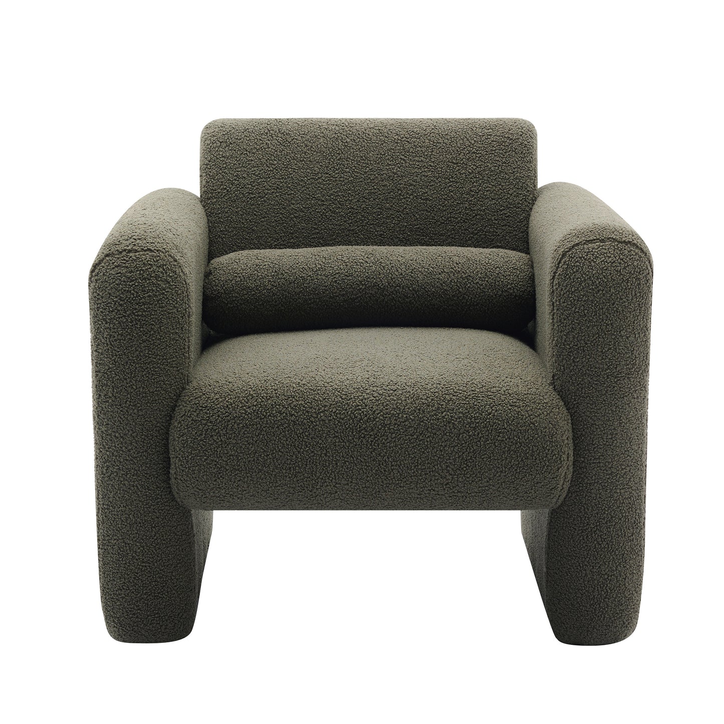 Modern style chair with sheepskin Sherpa fabric soft cushion, comfortable armchair, soft with backrest and pillow, seaweed green