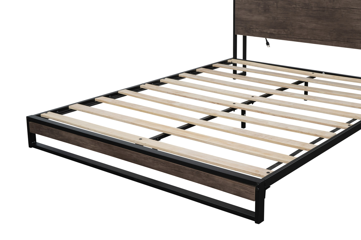 Platform Queen Bed with Socket Fast Assemble Design