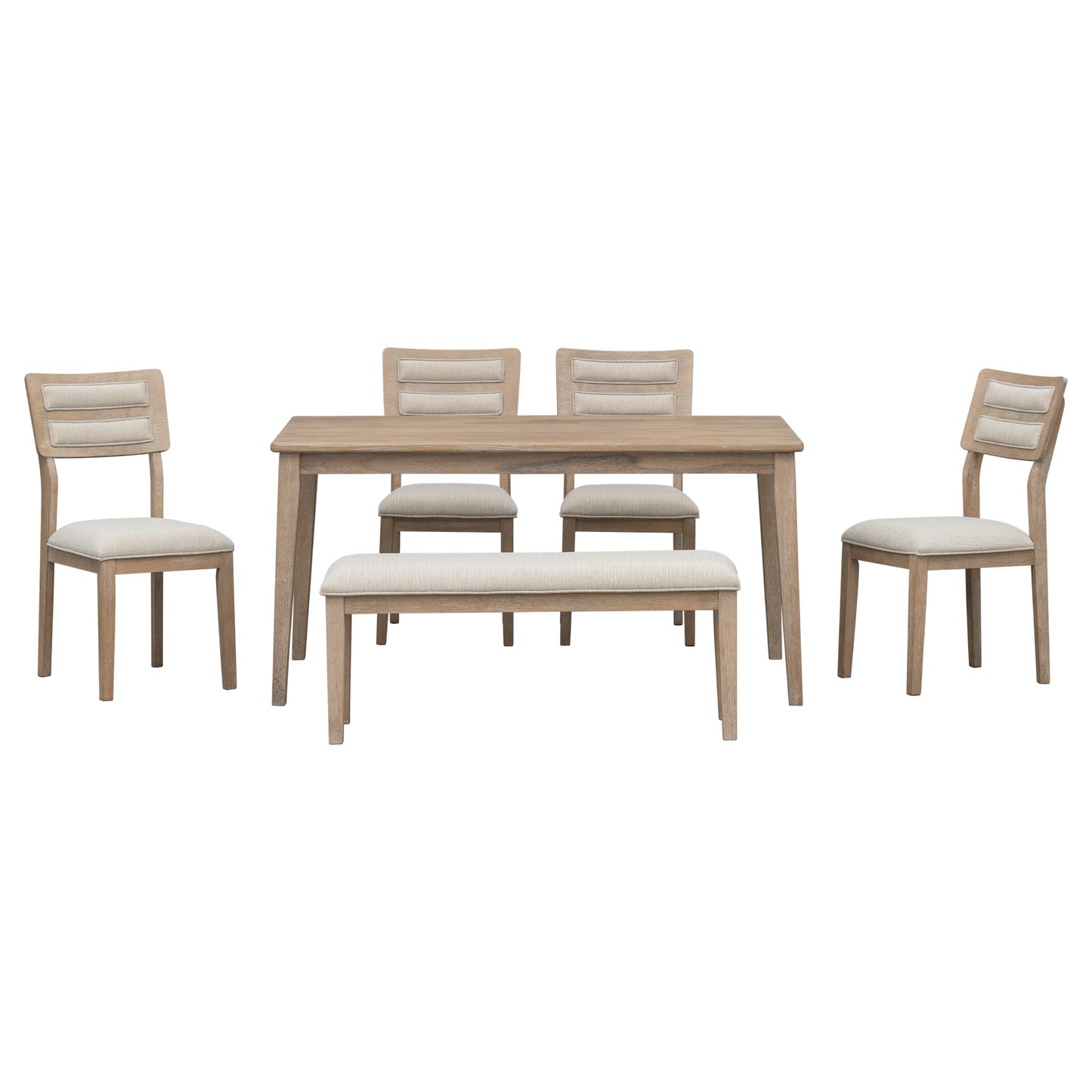 TREXM Classic and Traditional Style 6 - Piece Dining Set, Includes Dining Table, 4 Upholstered Chairs & Bench (Natural Wood Wash）