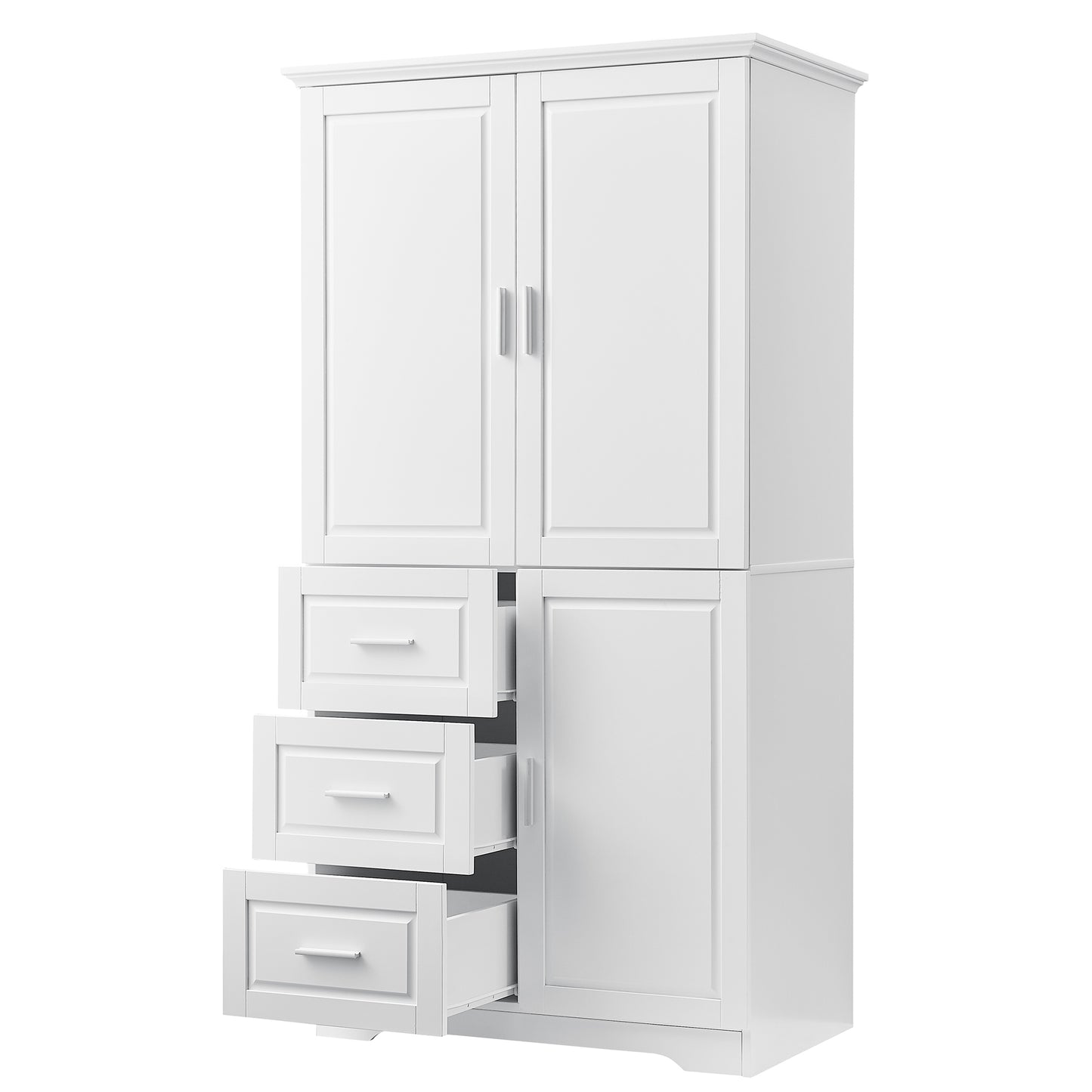 Tall and Wide Storage Cabinet with Doors for Bathroom/Office, Three Drawers, White