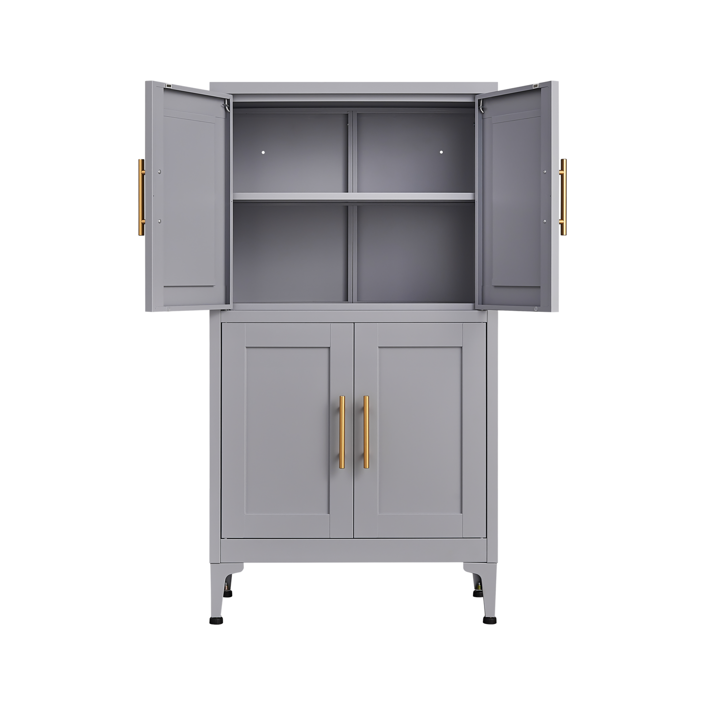 Grey metal kitchen storage cabinet, kitchen pantry storage cabinet with door and shelf, adjustable leveling feet