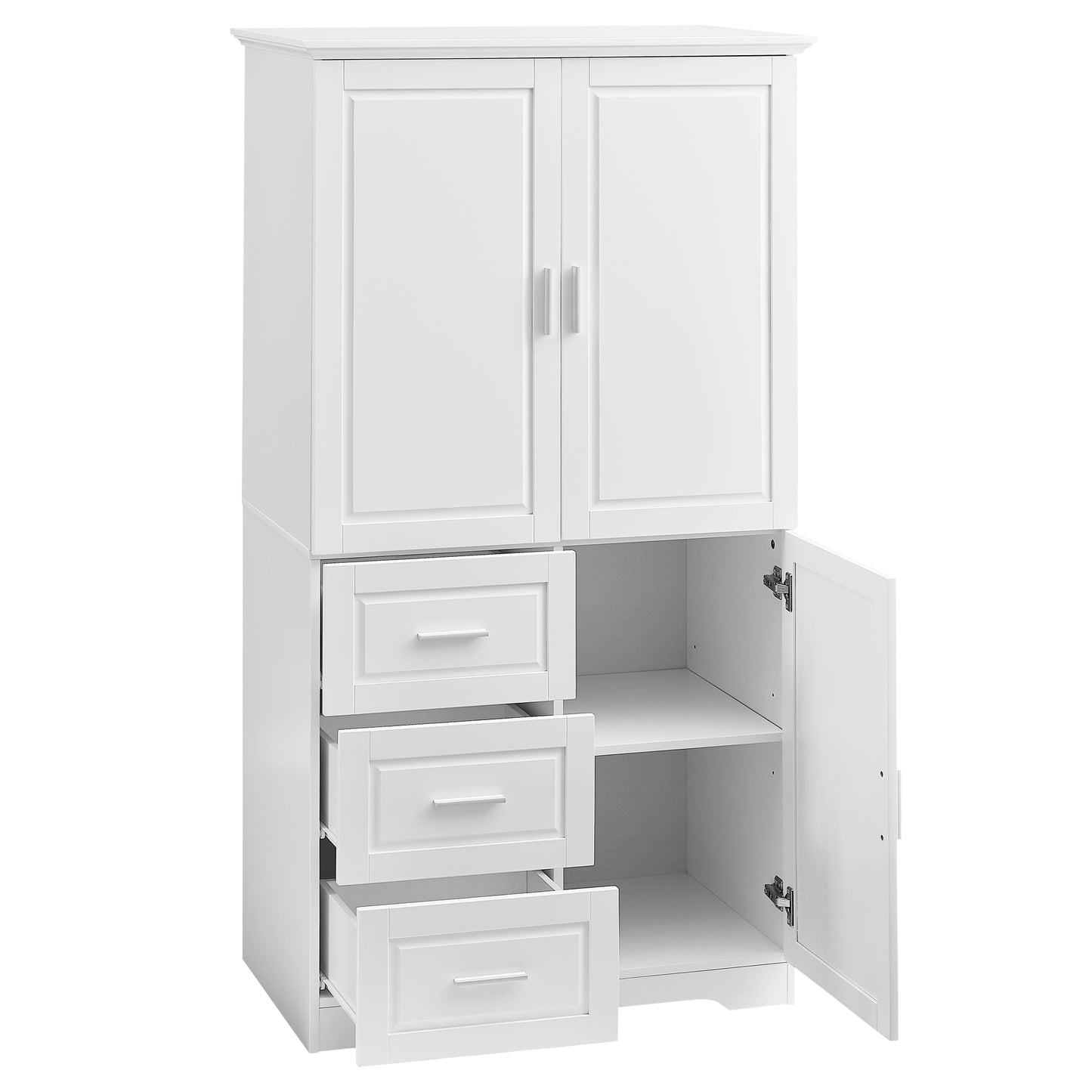 Tall and Wide Storage Cabinet with Doors for Bathroom/Office, Three Drawers, White