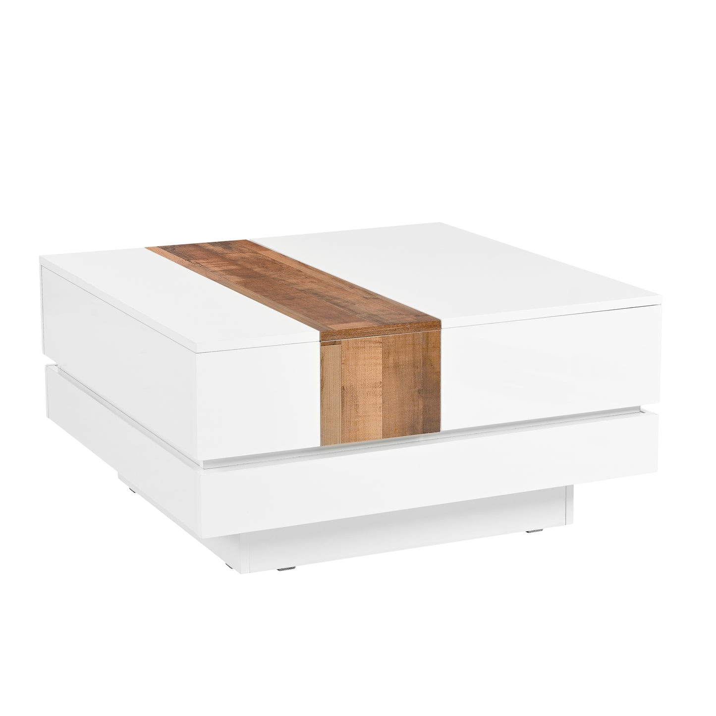 ON-TRANS 31.4 inches x 31.4 inches with sliding tabletop, high gloss center table, hidden storage room white